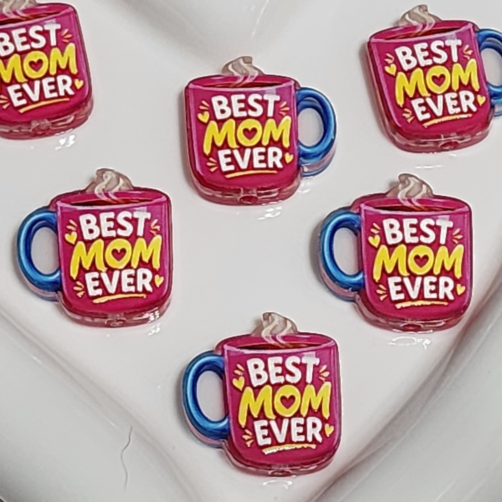 Best Mom Ever Coffee Beads 2 Pcs Focal Bead Beaded Pen Crafts Acrylic Charms